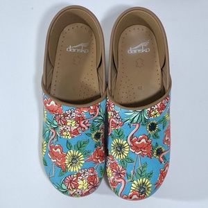 DANSKO Professional JUTE Canvas Clogs TROPICAL FLAMINGO Print 42 EU/11.5 US